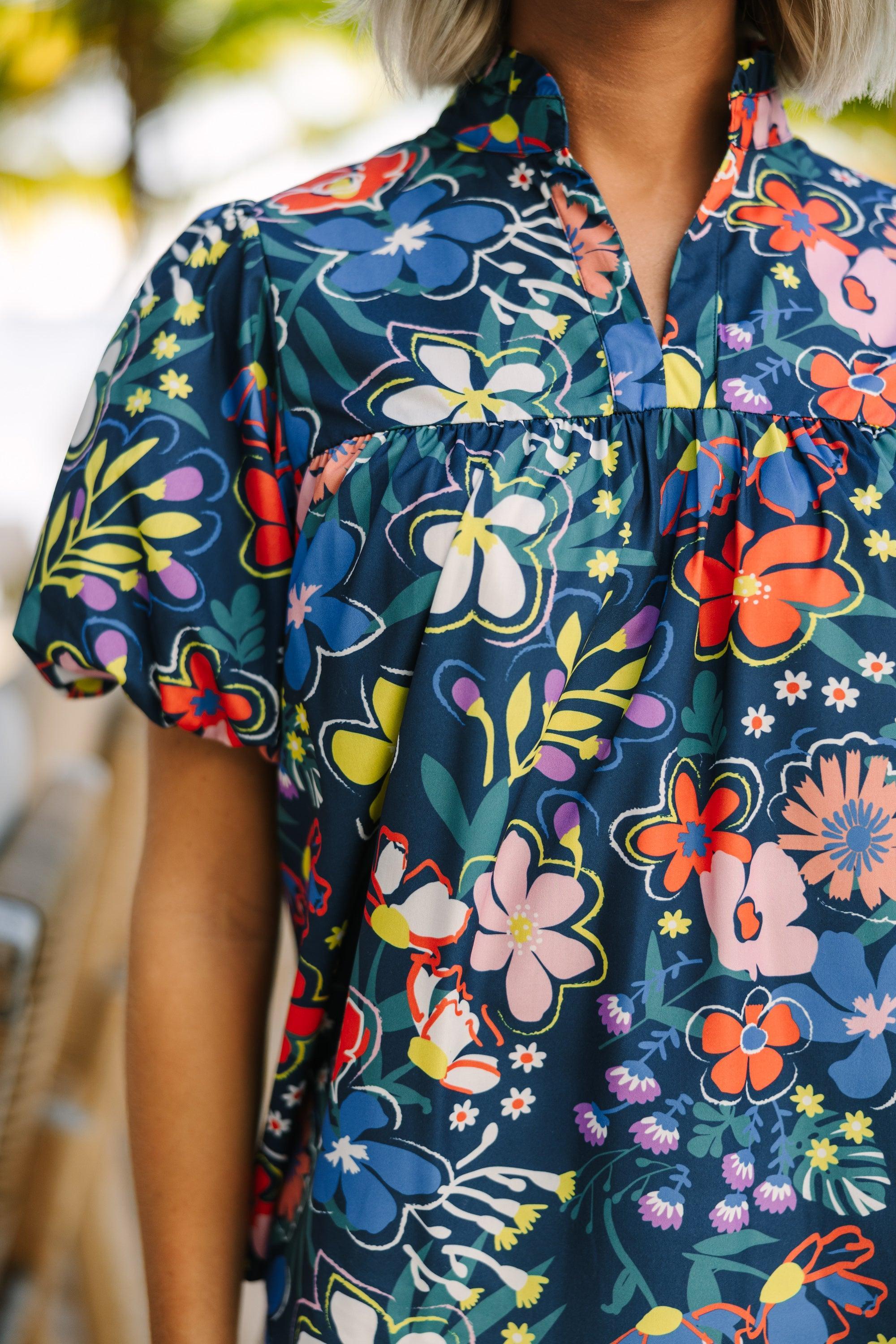 When You Know Navy Blue Floral Blouse Female Product Image