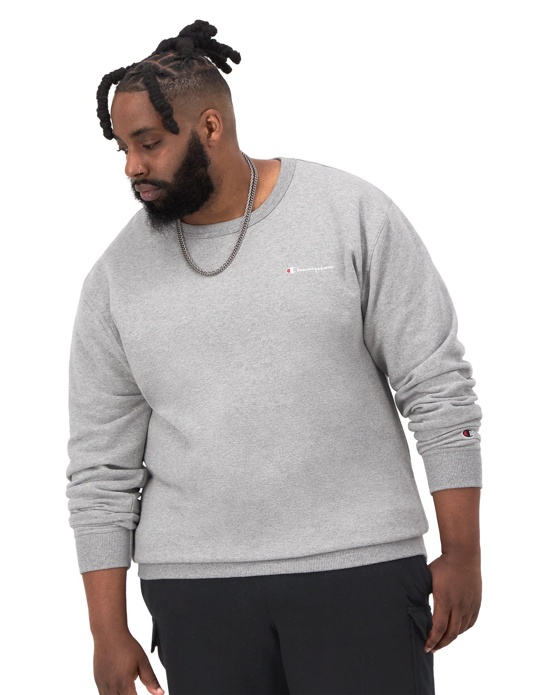 Mens Champion Powerblend Graphic Crewneck, Script Logo (Big & Tall) Oxford Grey 4XB Product Image