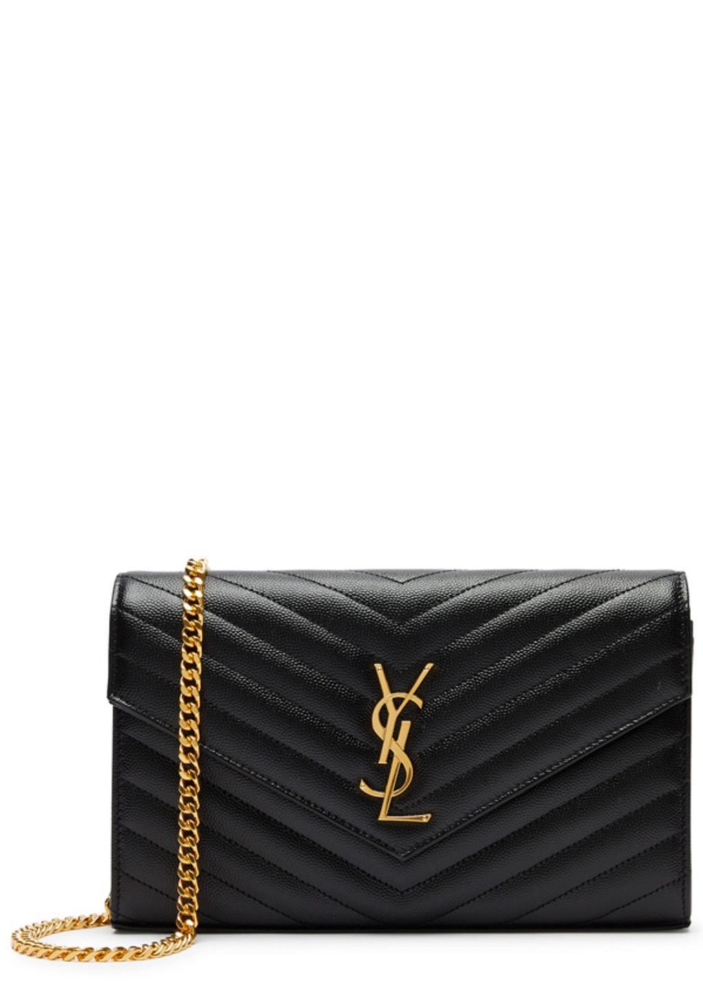 SAINT LAURENT Small Ysl Envelope Flap Wallet On Chain In Black Product Image