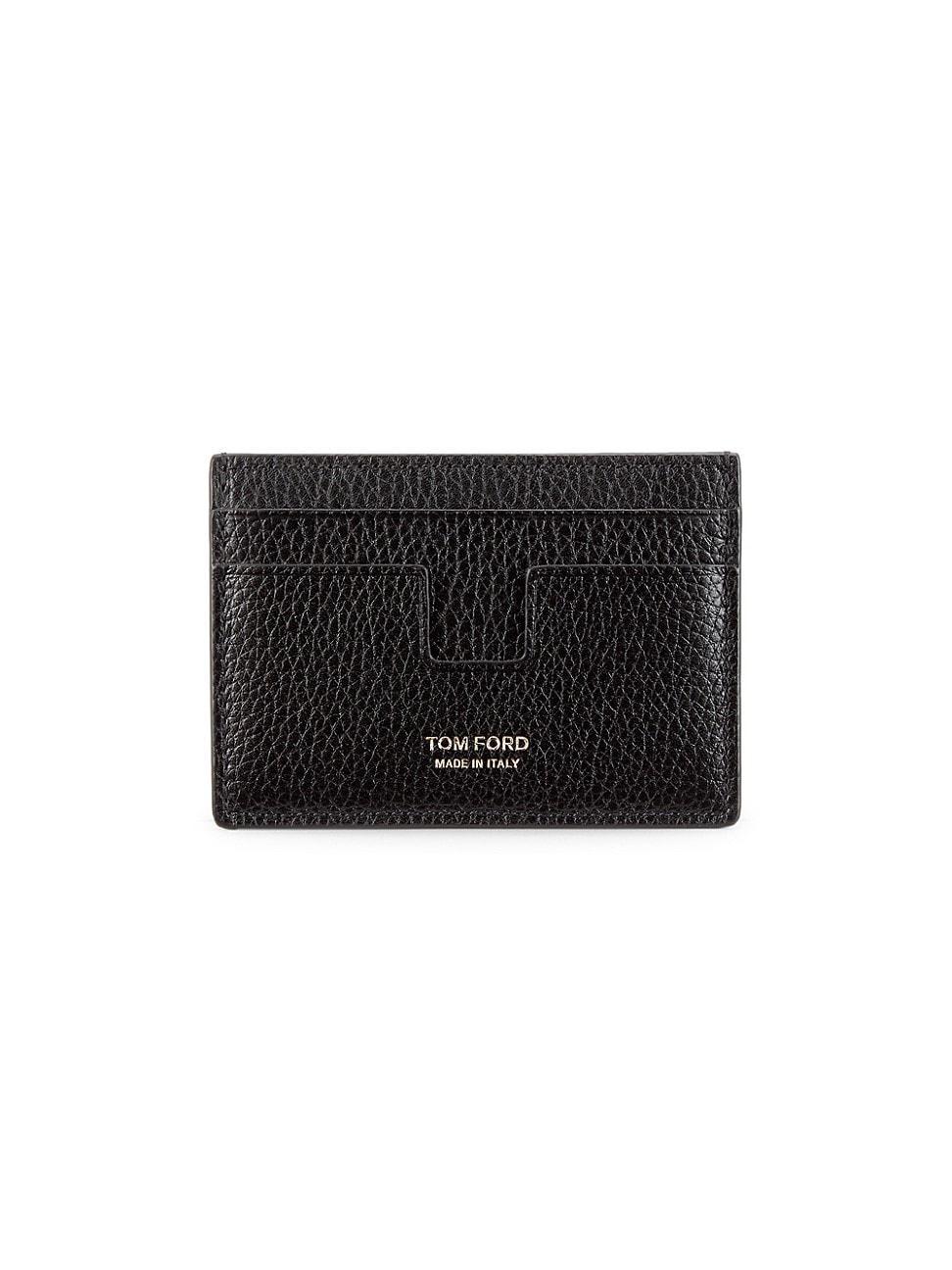 Mens Grained Leather Card Holder Money Clip - Black Product Image