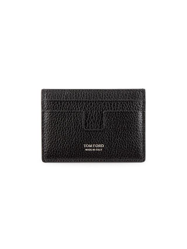 Mens Grained Leather Card Holder Money Clip - Black Product Image