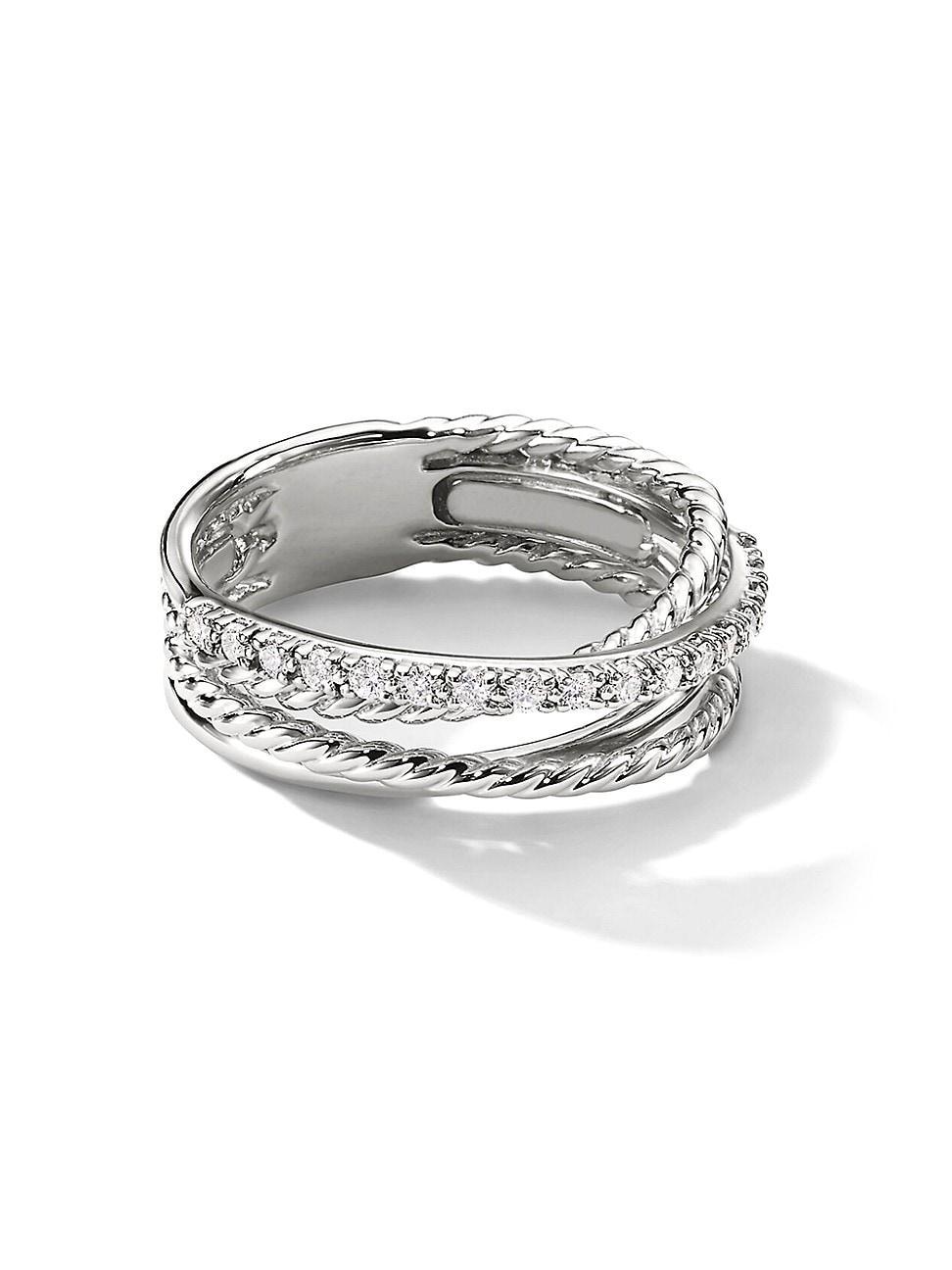 Womens Crossover Band Ring with Pav Diamonds Product Image