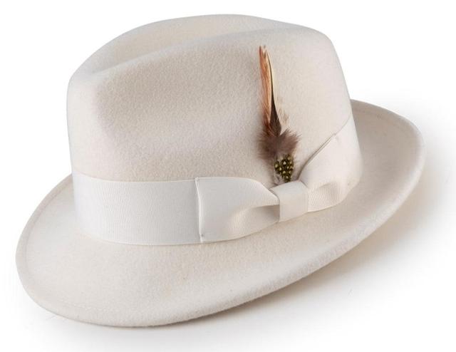 Men's White Wool Felt Fedora Hat Snap Brim Crushable Product Image