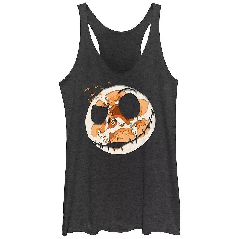 Disneys The Nightmare Before Christmas Womens Jack Spooky Head Tri-Blend Racerback Tank Top, Girls Black Grey Product Image