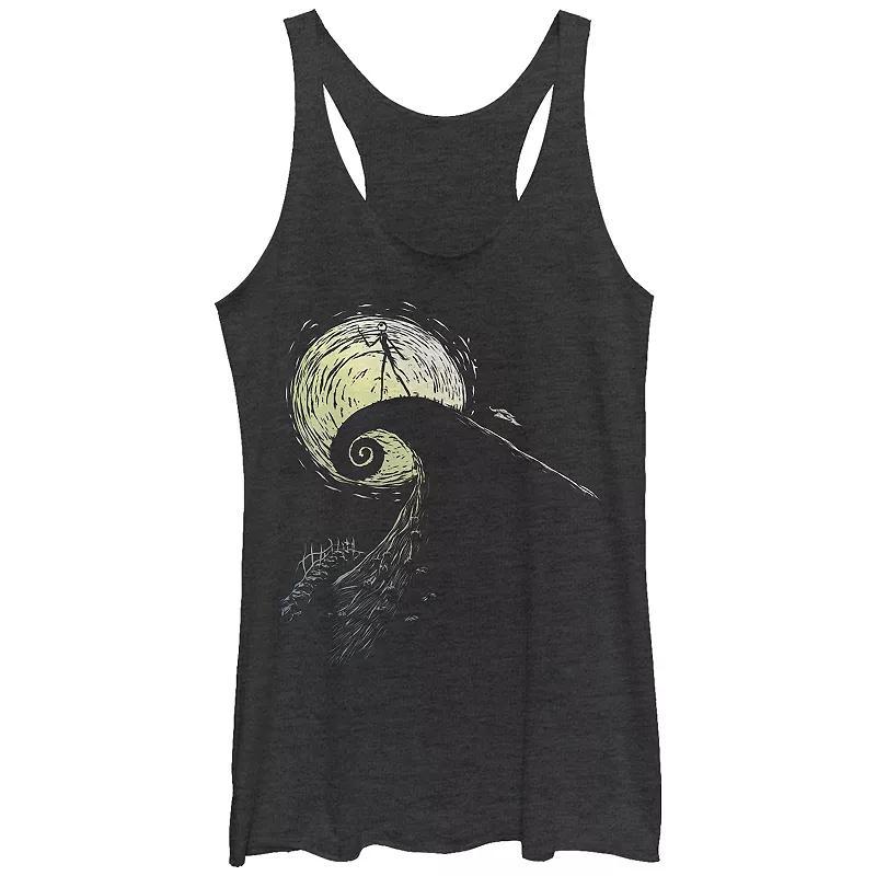 Disneys The Nightmare Before Christmas Womens Jack On Spiral Hill Tri-Blend Racerback Tank Top, Girls Black Grey product image