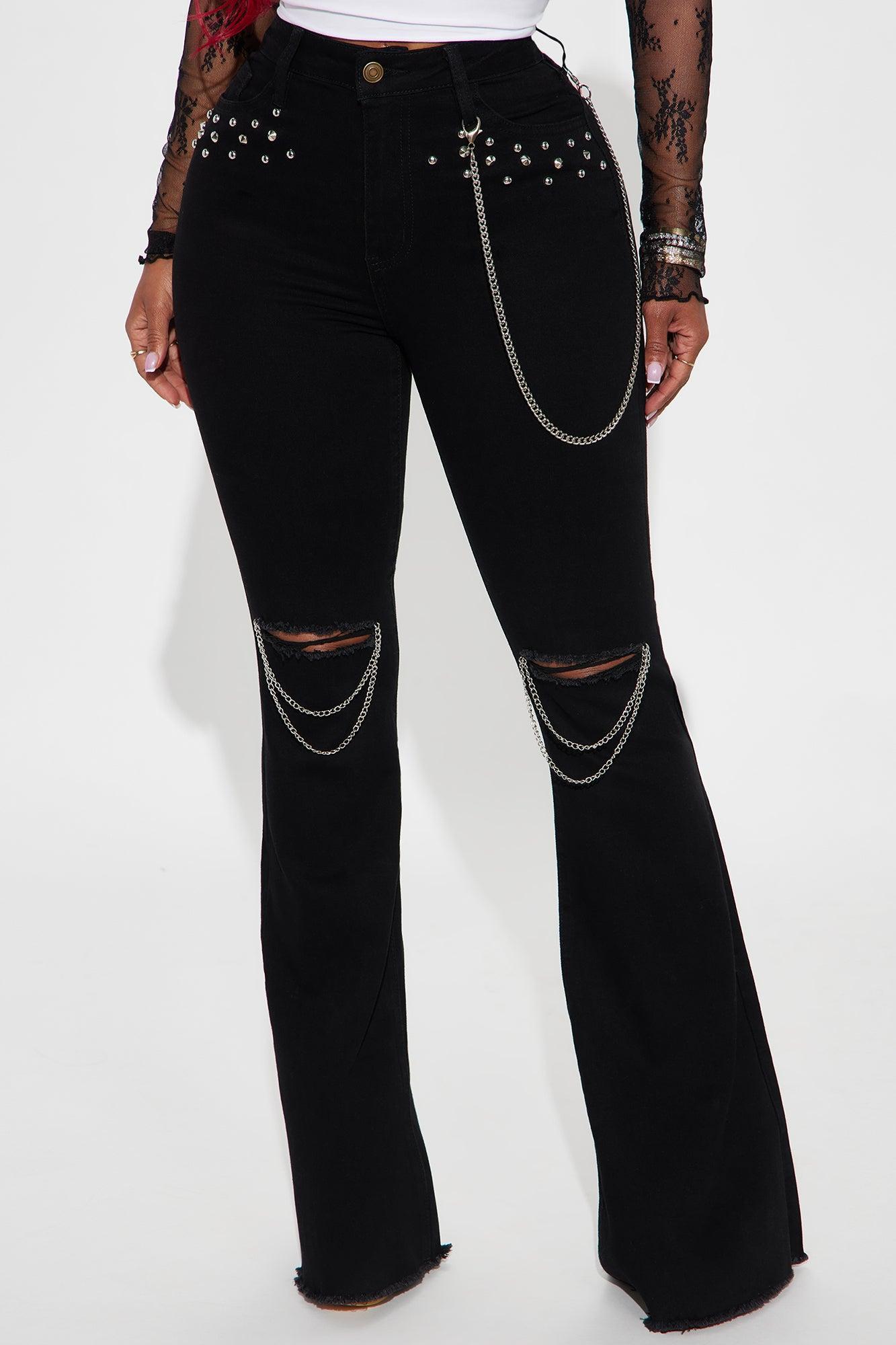 Word On The Streets Concert Chain Flare Jeans - Black Product Image