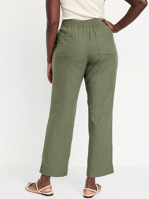 High-Waisted Linen-Blend Straight Pants Product Image