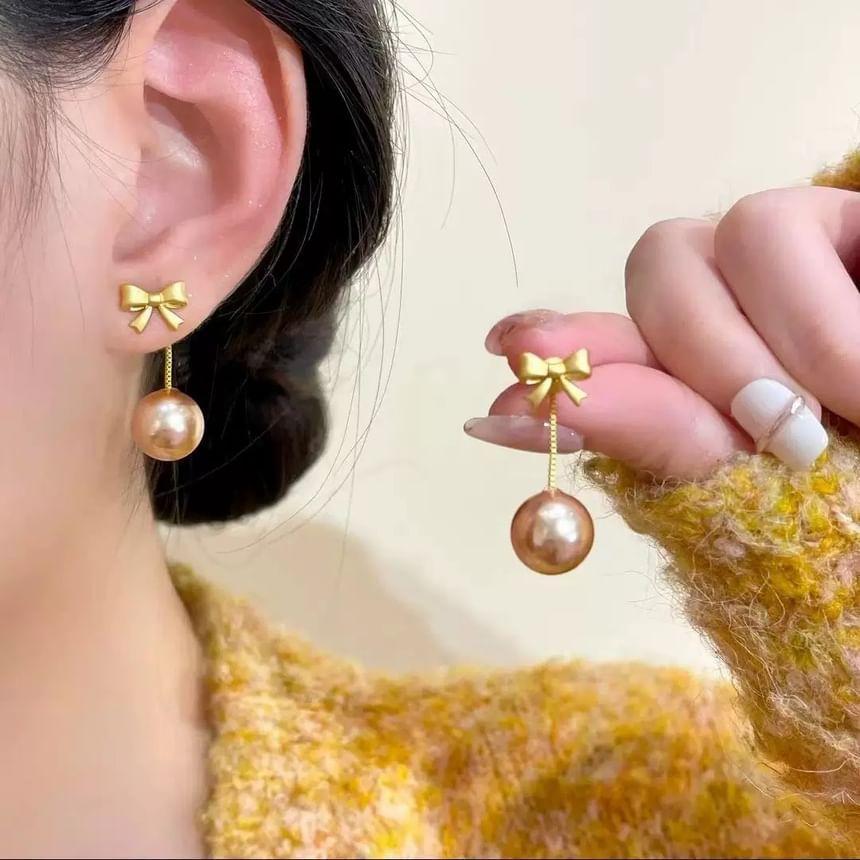 Bowknot Faux Pearl Drop Earring Product Image