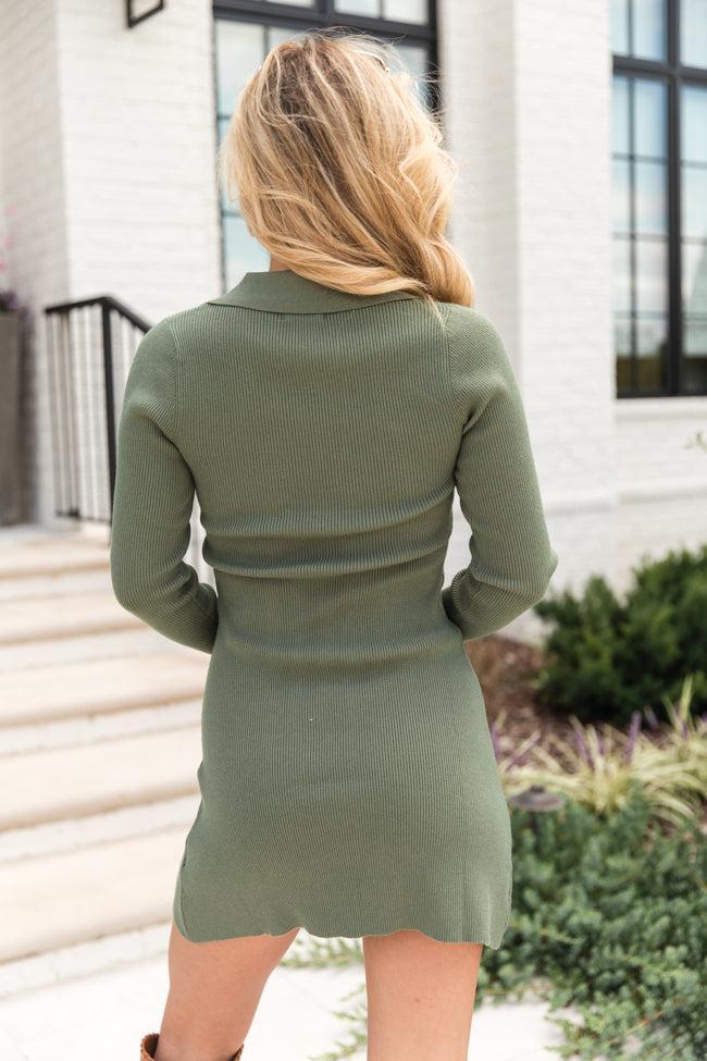 Forever and Ever Olive Collared Sweater Dress Product Image