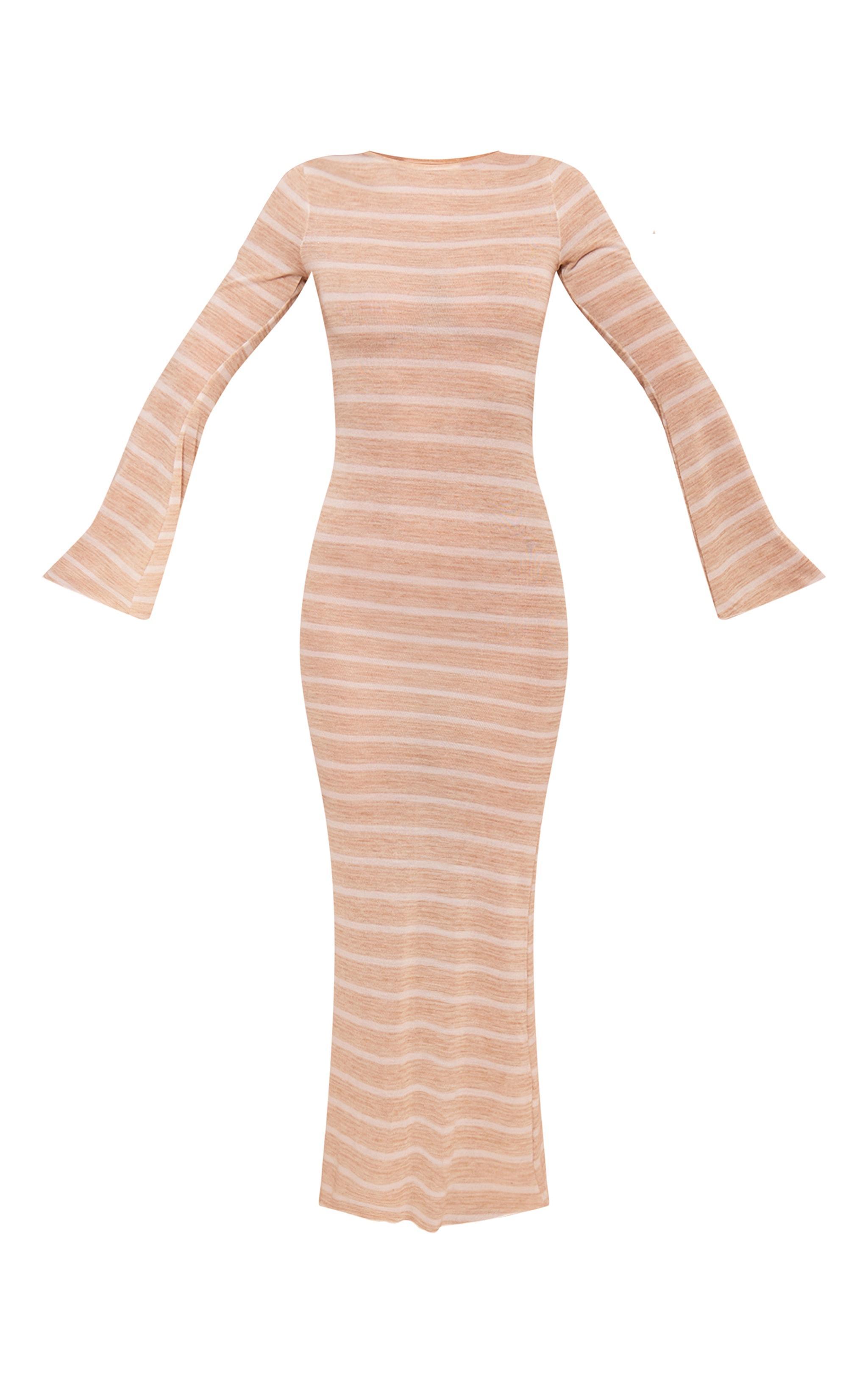 Stone Stripe Flare Sleeve Cut Out Back Maxi Dress Product Image