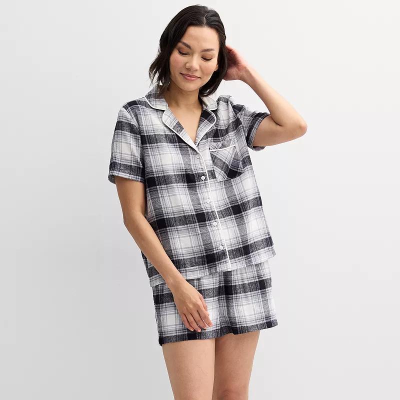 Womens Sonoma Goods For Life Short Sleeve Flannel Pajama Top & Pajama Shorts Set Product Image