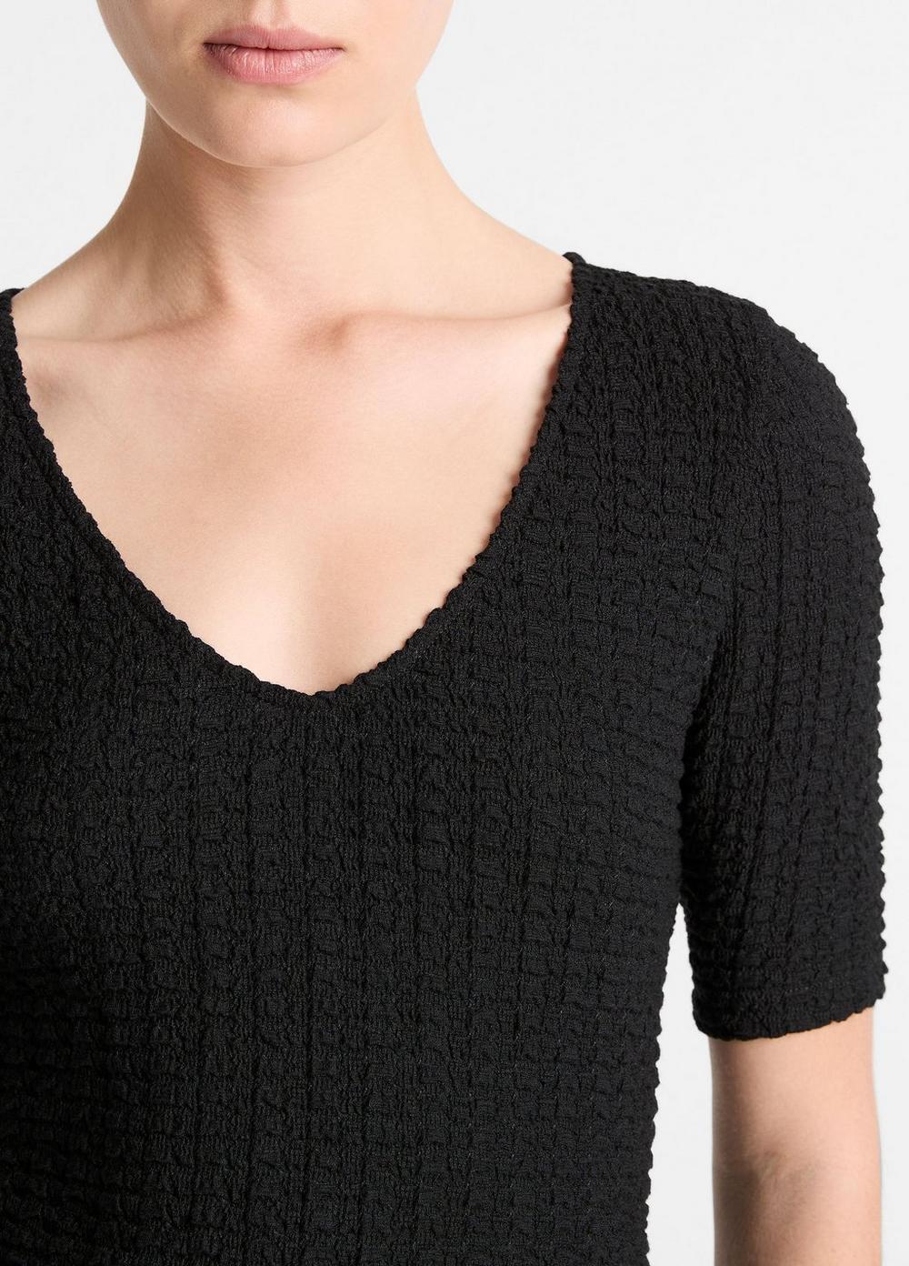 Smocked Elbow-Sleeve V-Neck Top Product Image