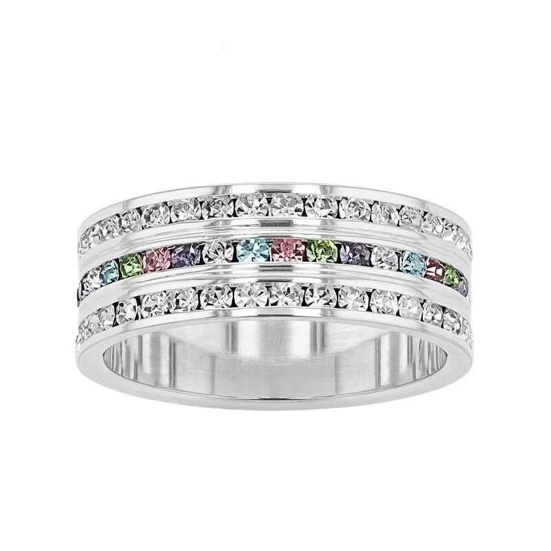 Traditions Jewelry Company Sterling Silver Clear & Multicolored Crystal Three-Row Ring, Womens Silver Tone Team Product Image