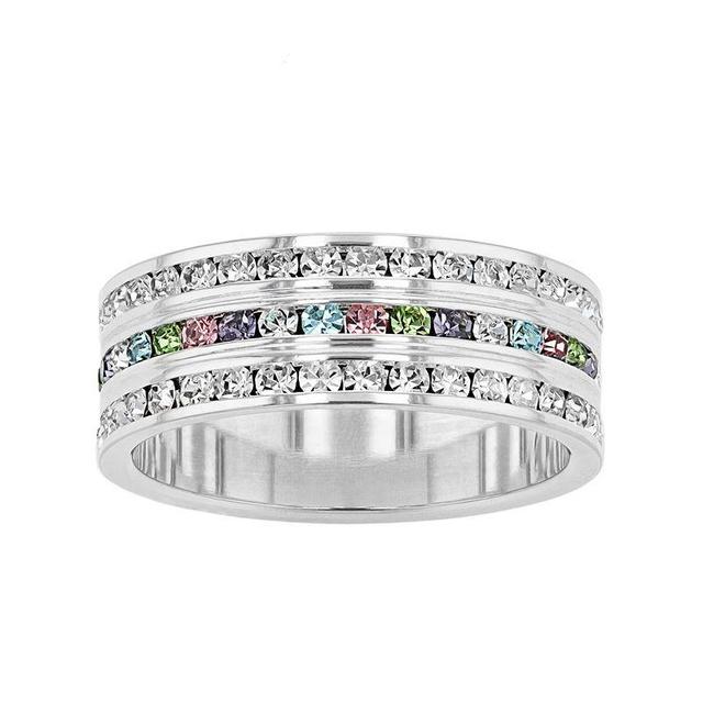 Traditions Jewelry Company Sterling Silver Clear & Multicolored Crystal Three-Row Ring, Womens Product Image