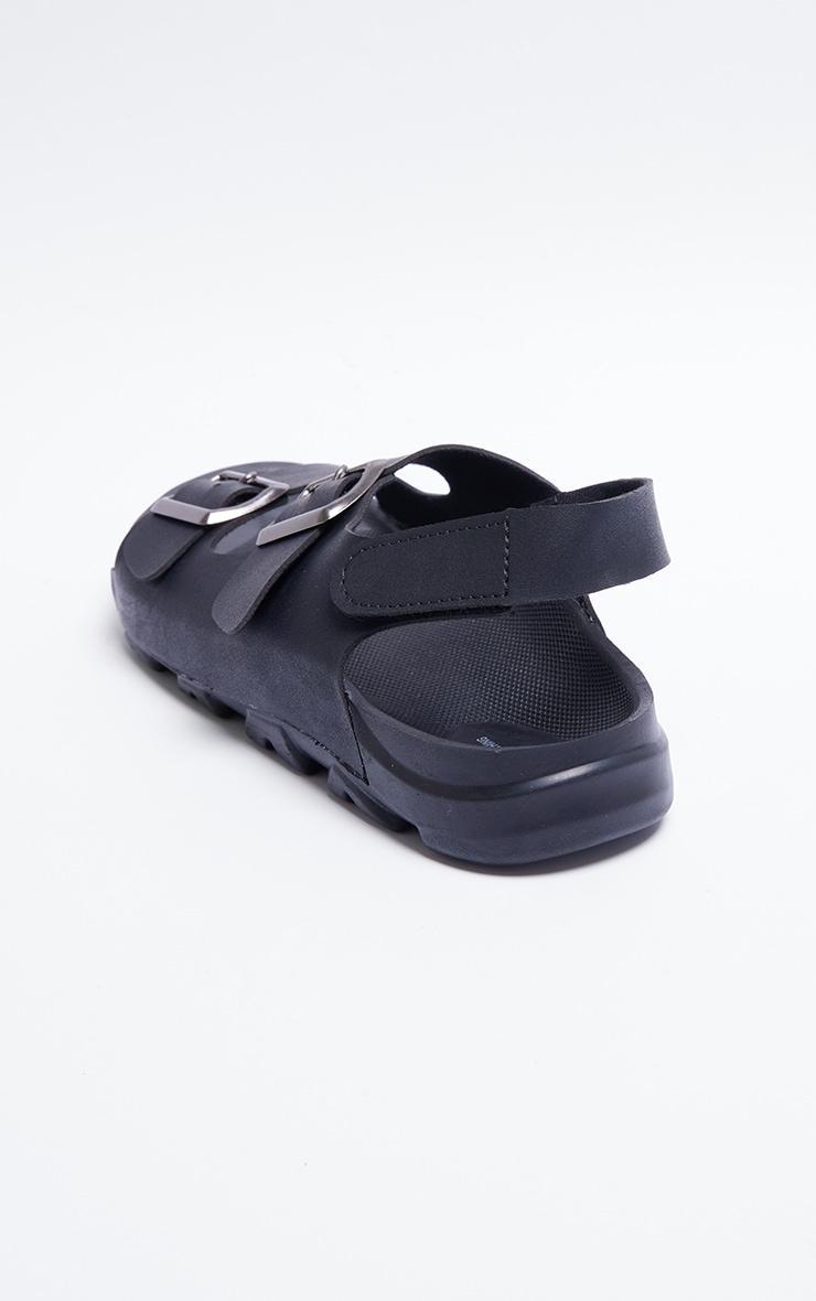 Black Rubber Chunky Sole Buckle Detail Sling Back Sandals Product Image