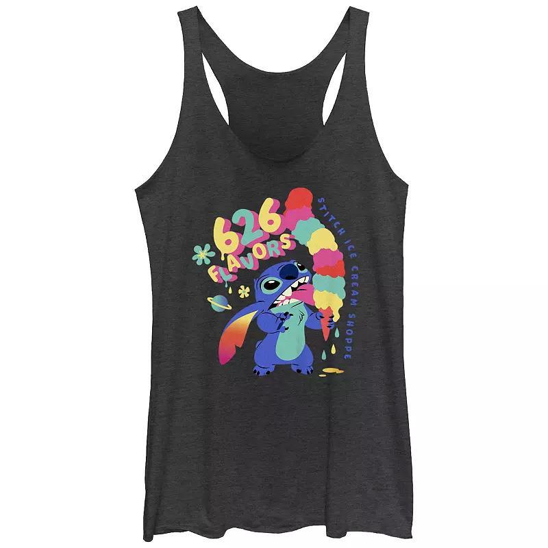 Disneys Lilo & Stitch Womens 626 Flavors Tri-Blend Racerback Tank Top, Girls Black Grey Product Image