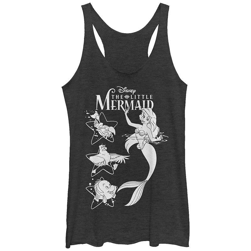 Disneys The Little Mermaid Juniors Ariel And Friends Rackerback Graphic Tank, Womens Black Grey Product Image