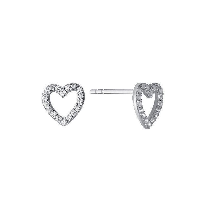 Main And Sterling Sterling Silver Cubic Zirconia Open Heart Stud Earrings, Womens Product Image