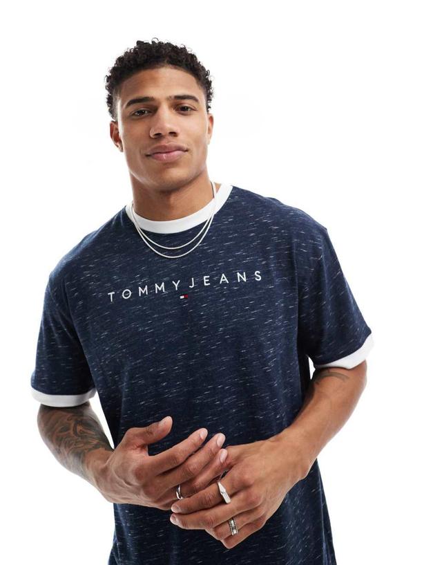 Tommy Jeans linear logo ringer T-shirt in navy Product Image