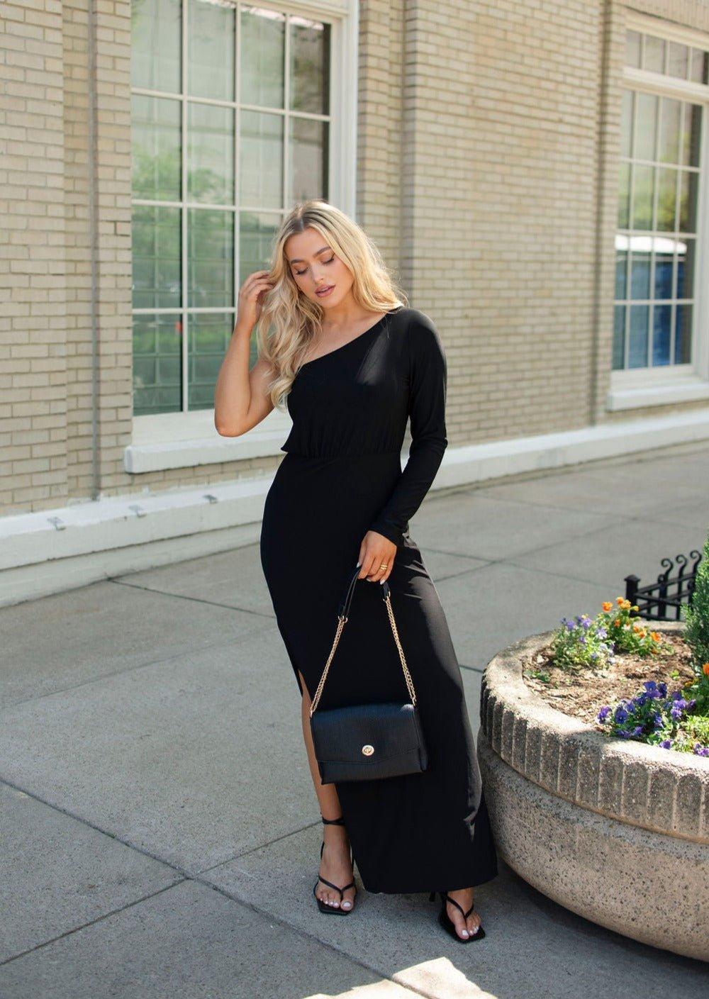 Black One Sleeve Maxi Dress - FINAL SALE Product Image