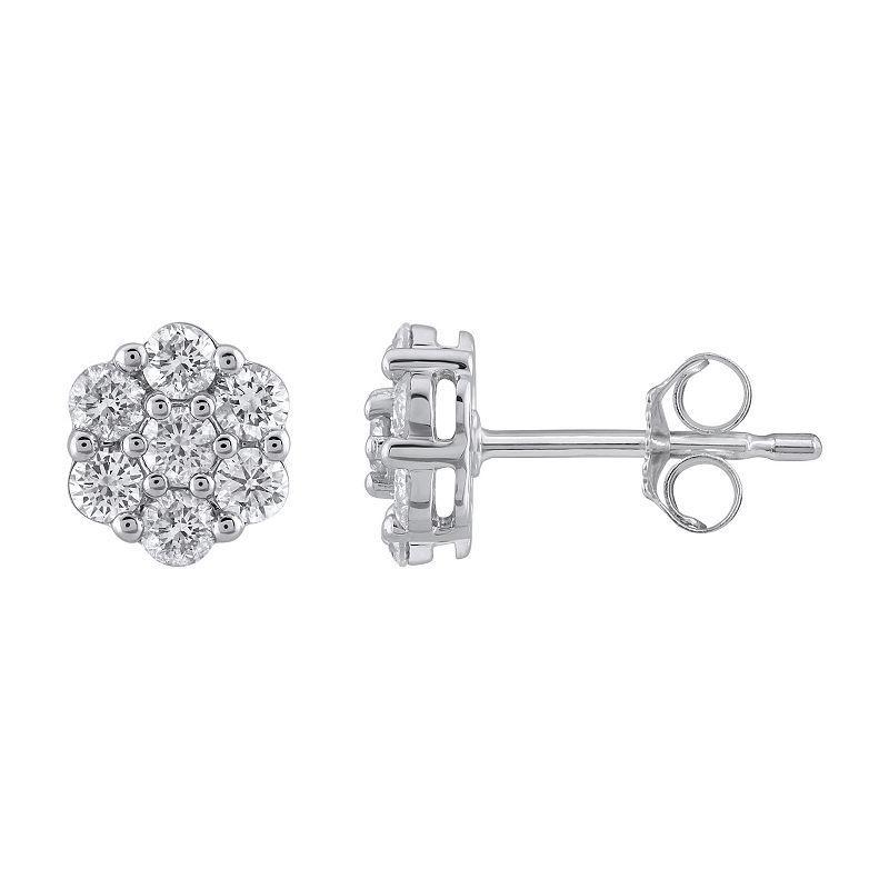 Yours and Mined 10k White Gold 3/4 Carat T.W. Diamond Cluster Stud Earrings, Womens Product Image