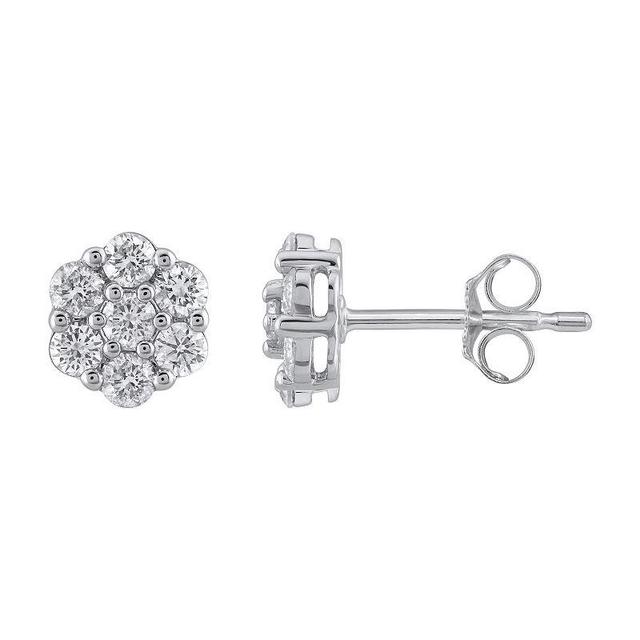 Yours and Mined 10k White Gold 3/4 Carat T.W. Diamond Cluster Stud Earrings, Womens, 10k Gold Product Image