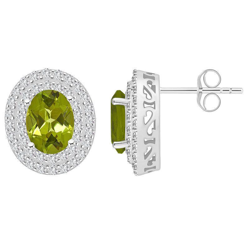 Rhodolite (3 ct. t.w.) & White Topaz (7/8 ct. t.w.) Oval Stud Earrings in Sterling Silver (Also in Citrine, Blue Topaz, Peridot, & Amethyst) - Product Image