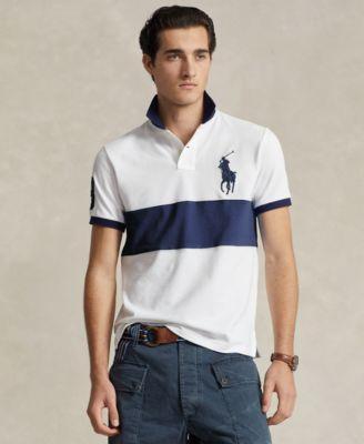 Men's Custom Slim Fit Big Pony Mesh Polo Shirt In White,newport Navy Product Image