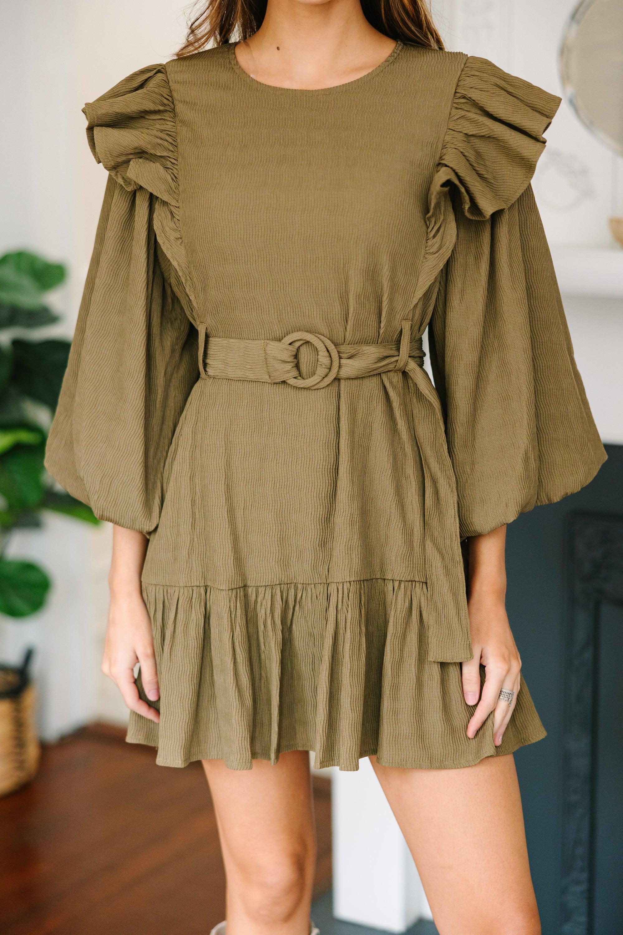 In Your Heart Olive Green Textured Dress Female Product Image