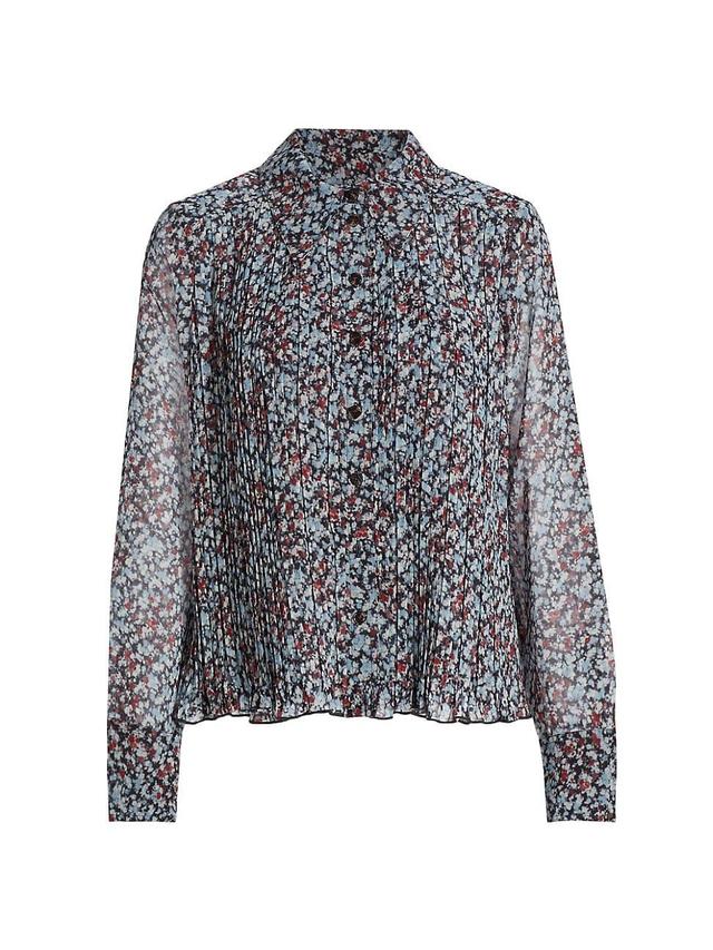 Womens Floral Georgette Pleated Shirt Product Image