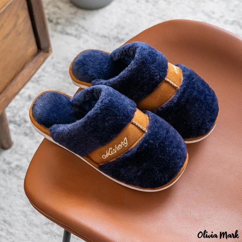 Olivia Mark – Fabric autumn and winter home couples warm cotton slippers home plush cotton shoes Product Image