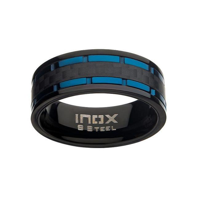 Mens Two Tone Stainless Steel & Carbon Fiber Hammered Ring Multicolor Product Image