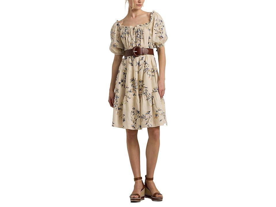 Lauren Ralph Lauren Floral Linen Tie-Neck Dress Multi) Women's Dress Product Image