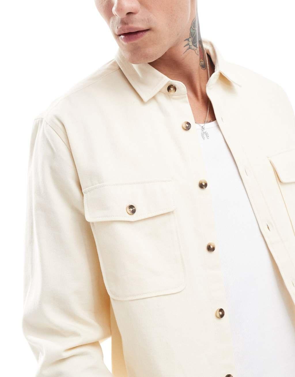 ASOS DESIGN cotton overshirt in beige  Product Image