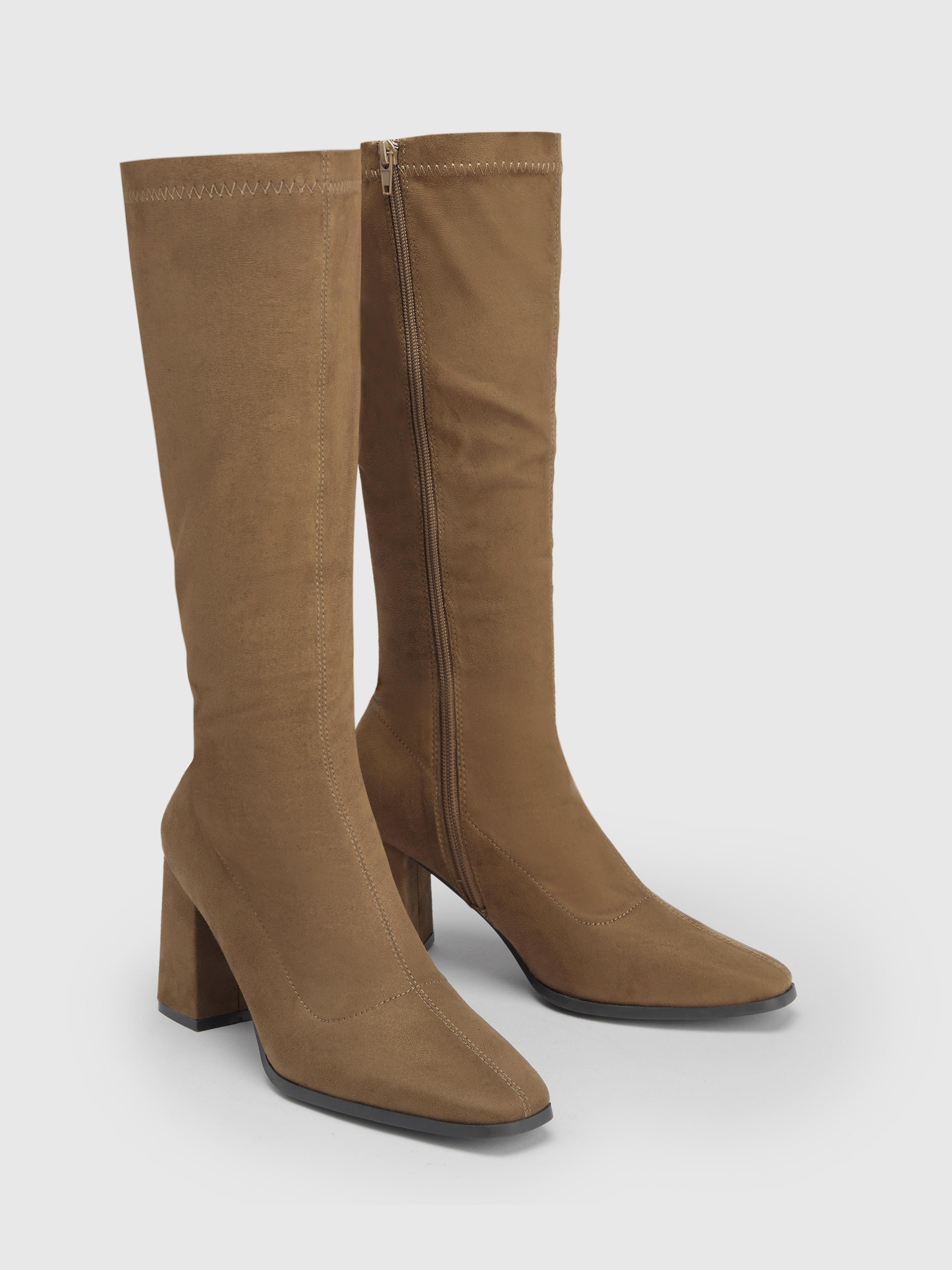 SUEDE CHUNKY HEEL KNEE HIGH BOOTS product image