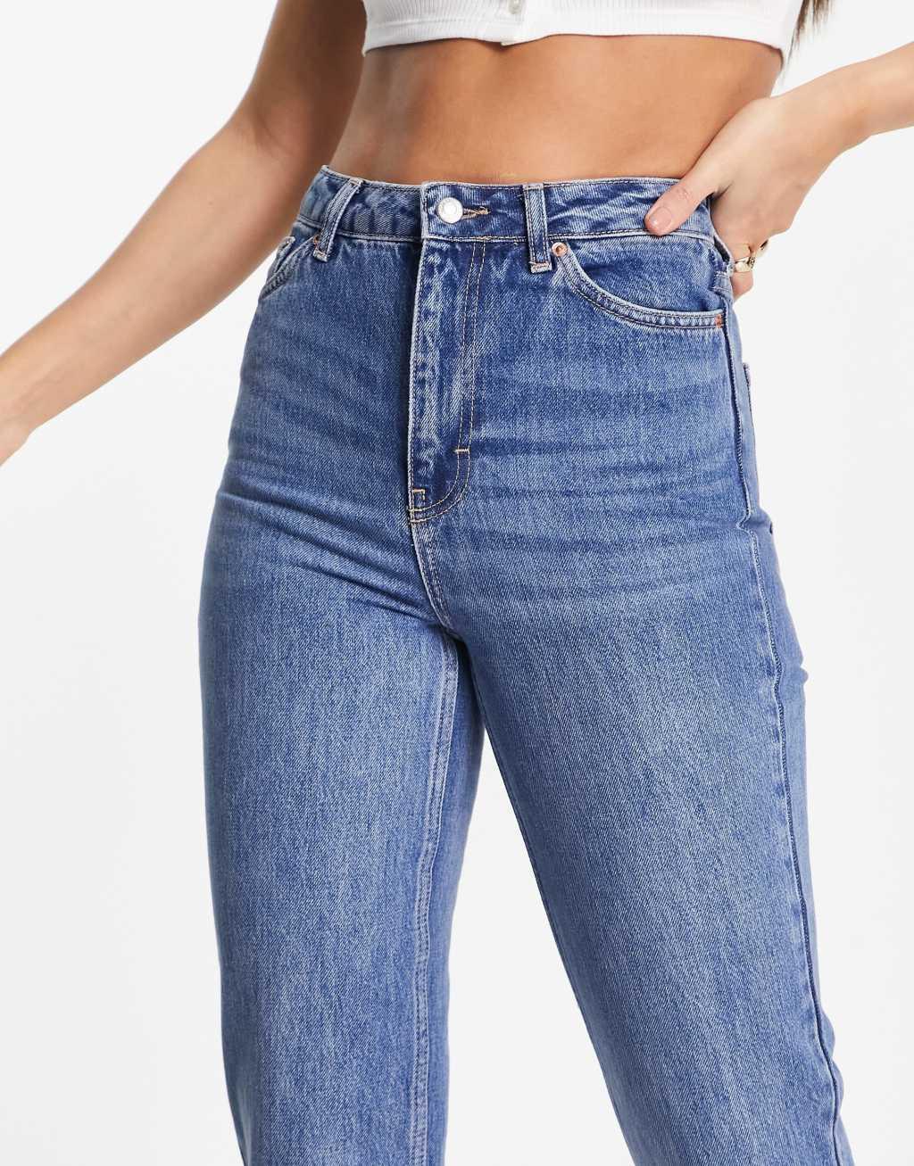 Topshop Tall Original high rise Mom jeans in mid blue Product Image