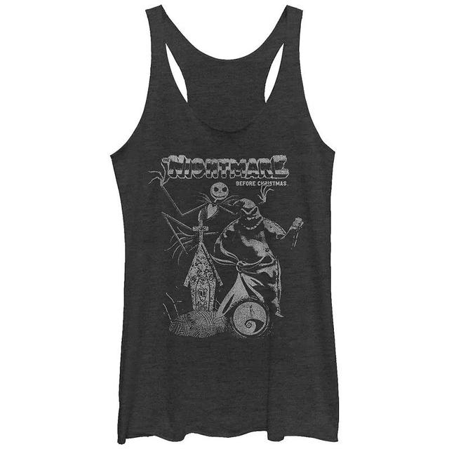 Disneys The Nightmare Before Christmas Womens Vintage Poster Tri-Blend Racerback Tank Top, Girls Black Grey Product Image