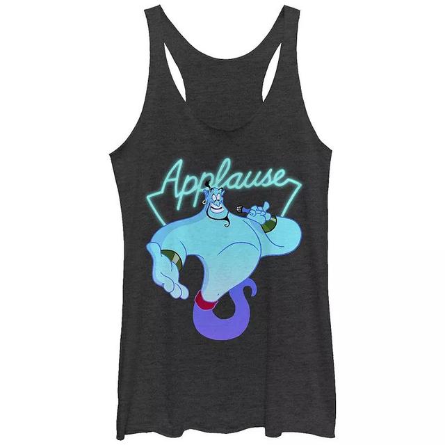 Disneys Aladdin Juniors Genie Applause Sign Rackerback Graphic Tank, Womens Black Grey Product Image