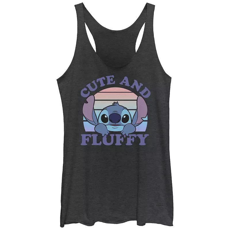 Disneys Lilo & Stitch Womens 626 Stitch Day Cute And Fluffy Portrait Tri-Blend Racerback Tank Top, Girls Black Grey Product Image