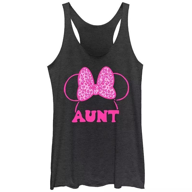 Disneys Minnie Mouse Aunt Leopard Print Bow Womens Racerback Tank Top Black Grey Product Image