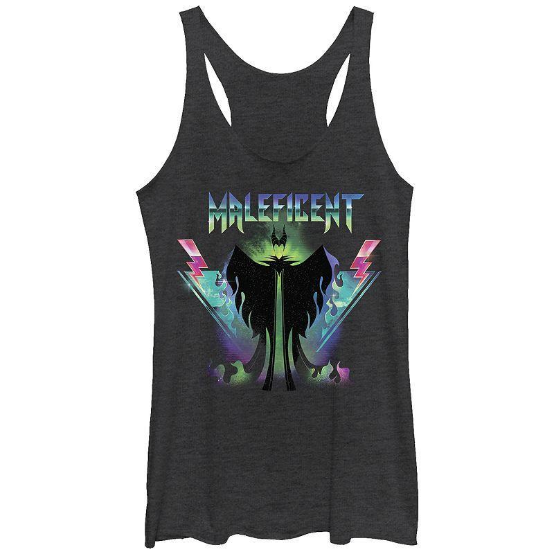 Disneys Villains Maleficent Rock Poster Womens Tri-Blend Racerback Tank Top, Girls Black Grey Product Image