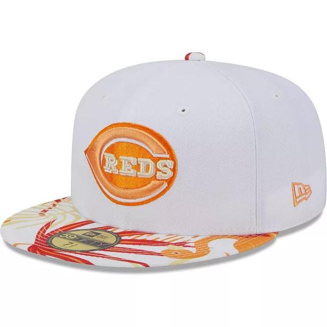 Mens New Era White/Orange Cincinnati Reds Flamingo 59FIFTY Fitted Hat Product Image