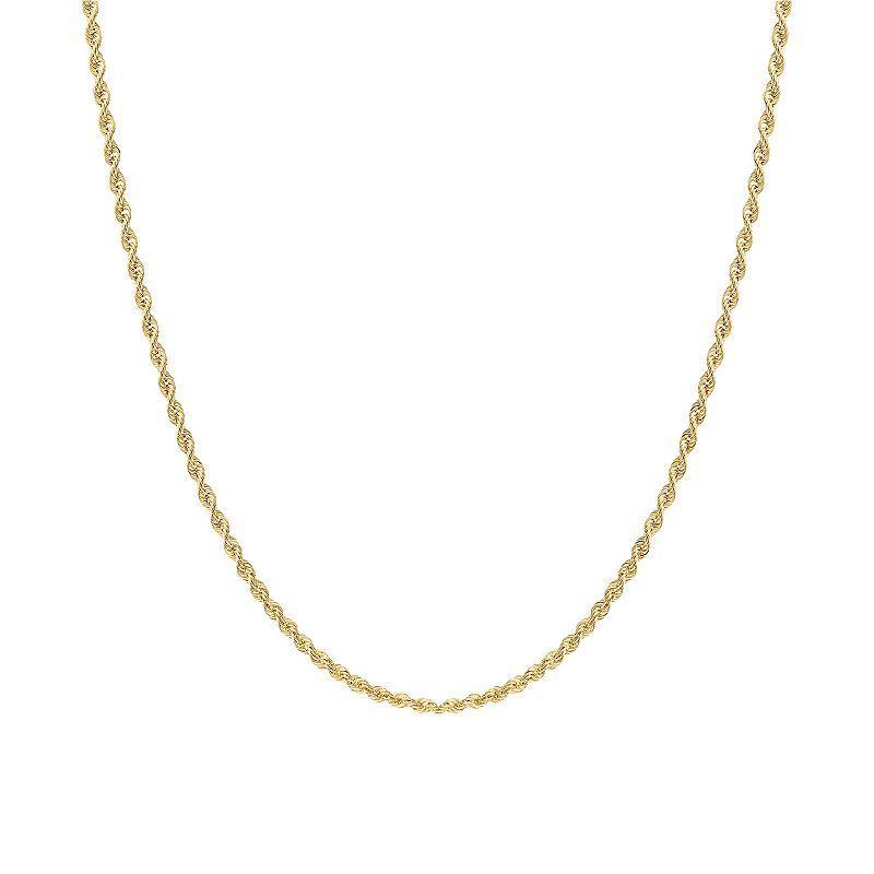 Jordan Blue 14k Gold 2 mm Rope Chain Necklace, Womens Yellow Product Image