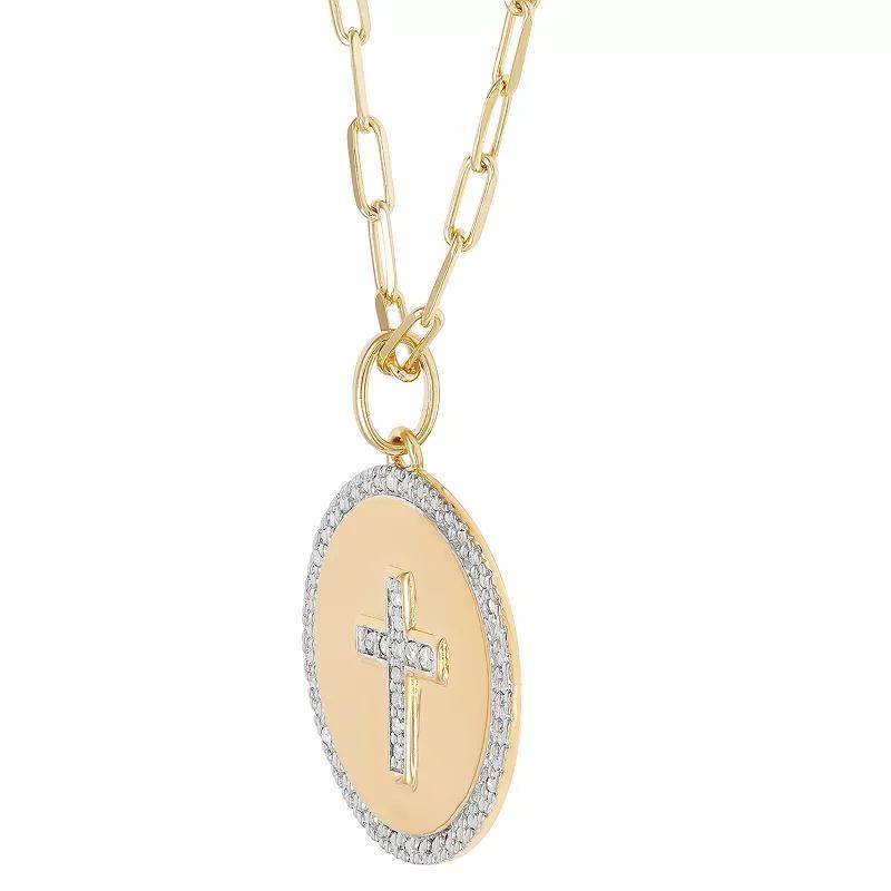 14k Gold Over Sterling Silver 1/10 Carat T.W. Diamond Cross Disc Pendant Necklace, Womens Gold Tone Product Image