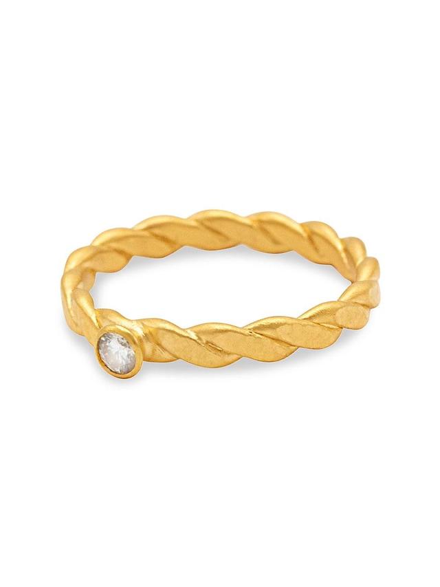 Womens 24K Yellow Gold & Diamond Twist Stacking Ring Product Image