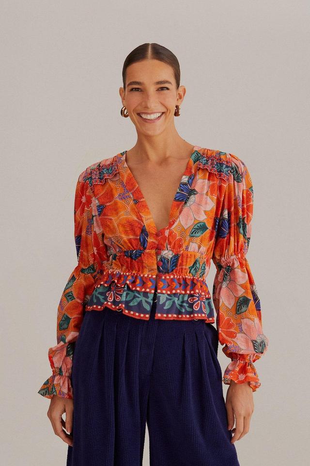 Orange Marias Floral Long Sleeve Blouse Product Image