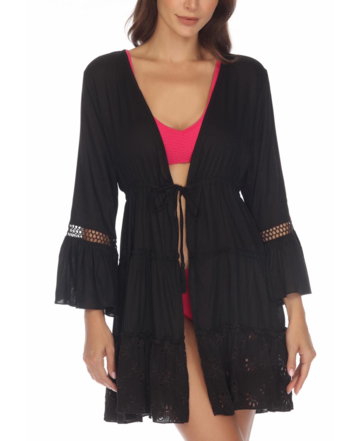 Raviya Womens Lace-Inset Tie-Front Tiered Swim Cover-Up Product Image