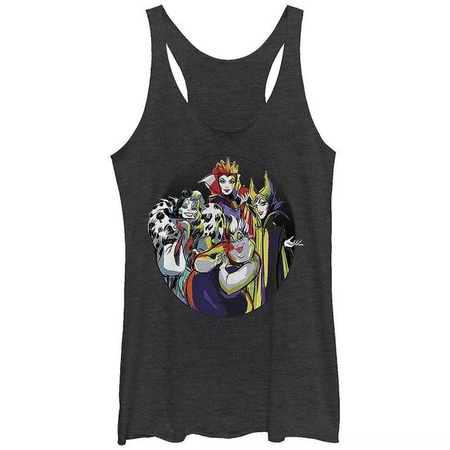 Disneys Villains Ladies Group Womens Tri-Blend Racerback Tank Top, Girls Black Grey Product Image