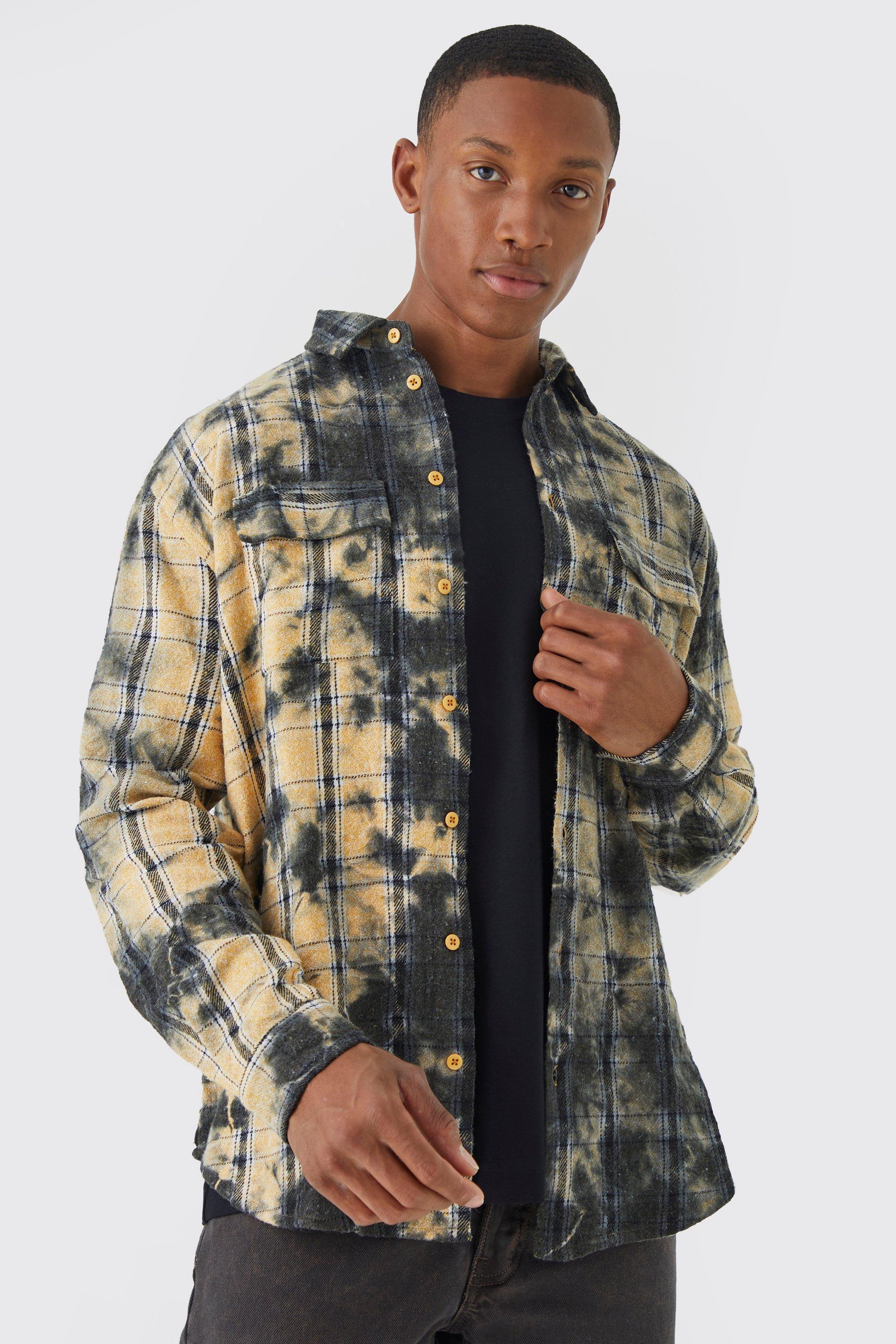 Mens Yellow Oversized All Over Bleach Check Shirt, Yellow Product Image