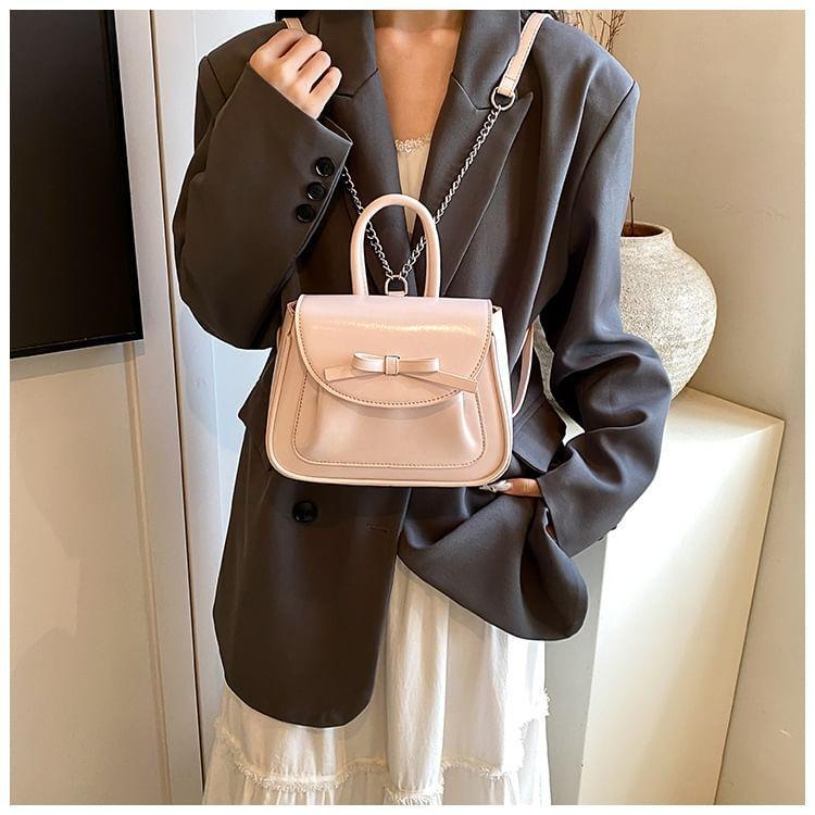 Faux Leather Bow Flap Crossbody Bag Product Image